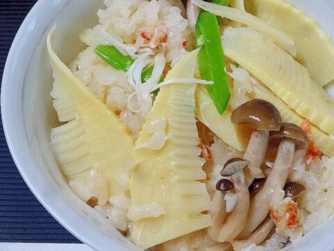 春のプレミアム☆　カニだし「たけのこご飯」